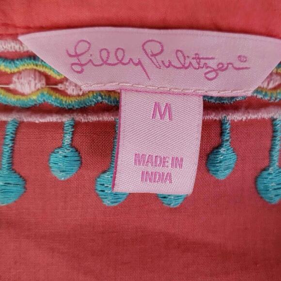 Lilly Pulitzer Tunic Top Shirt Pink Coral Women’s Size Medium M Embroidered - Picture 9 of 10